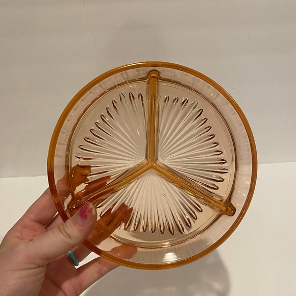 Pink Depression Glass Condiment Dish Three Compartments - Picture 5 of 7